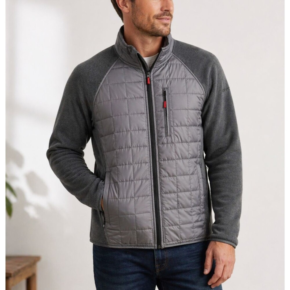 Orvis Gray Quilted Hybrid Jacket Fleece Sleeves Full Zip Men’s Large